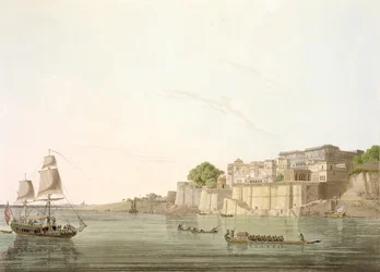 Ramnugur, nära Benares, vid floden Ganges, från "Oriental Scenery: Tjugofyra vyer i Hindoostan", 1796.